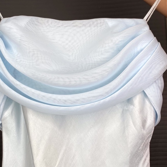 Women's Baby Blue Long Strapless Dress - Picture 3 of 5